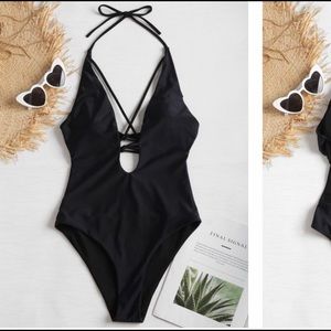 Black one piece swim suit